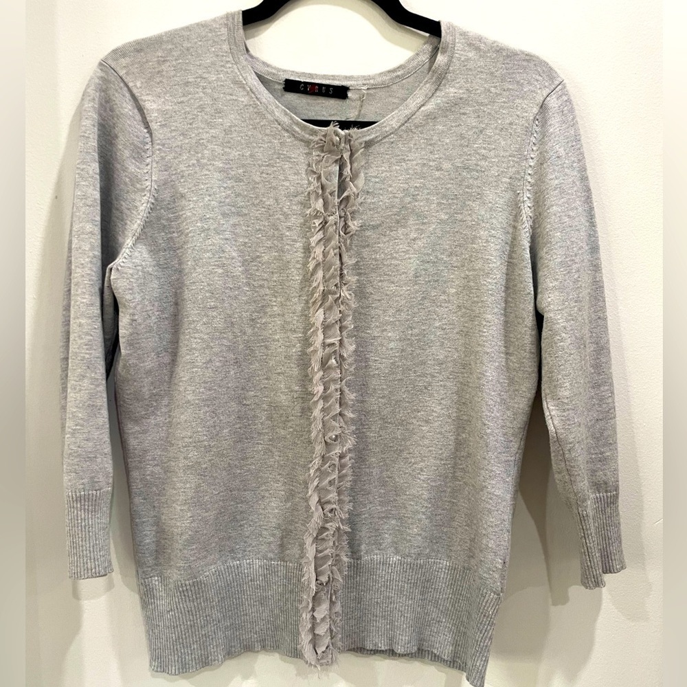 Cyrus Size S Light Gray Ruffled Cardigan